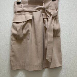 ESQUALO Dobby Cargo Front Pocket Short Skirt with Tie  in Sand size 4